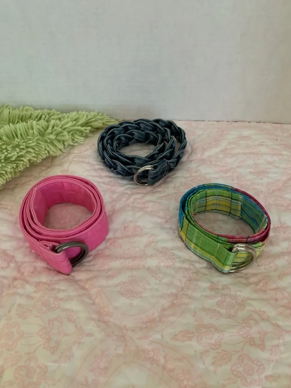 Belt Lot of 3 Solid Plaid Jean Braided Adjustable Blue Pink Girls